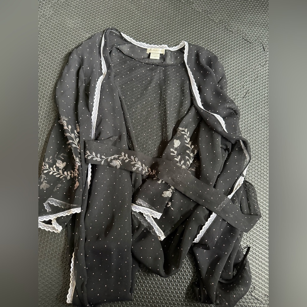 Jones New York Black Sheer Top with White Dots